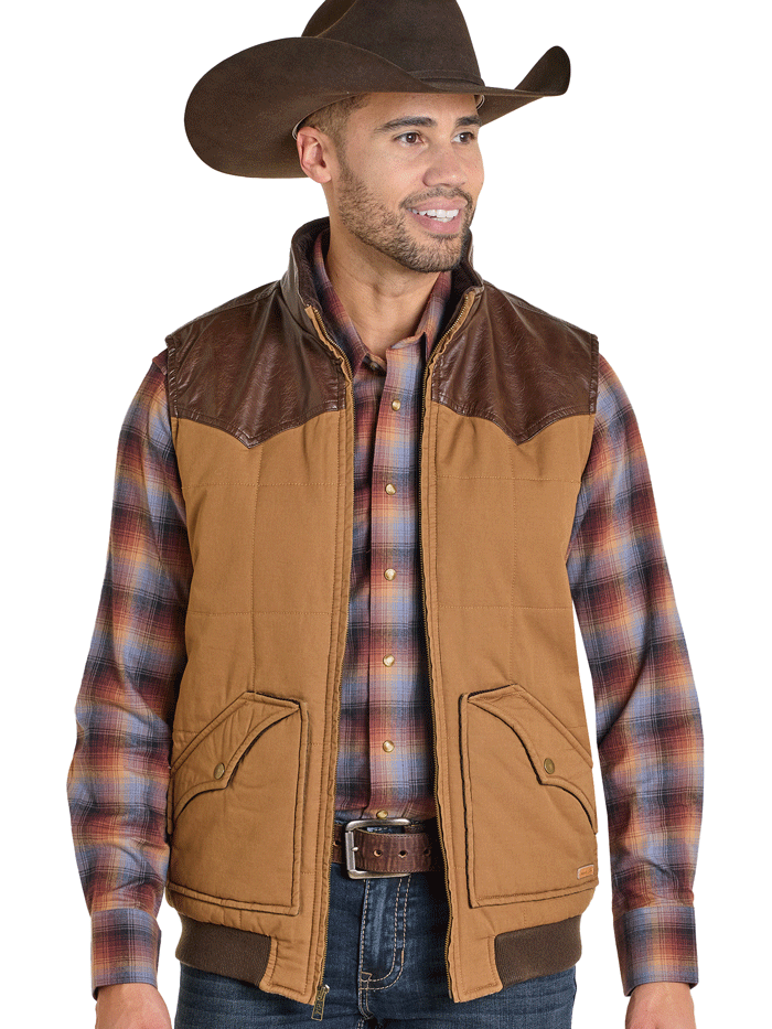 Panhandle DM98C06170 Mens Twill and Leather Puffer Lawman Vest Brown – J.C. Western® Wear Panhandle DM98C06170 Mens Twill and Leather Puffer Lawman Vest Brown – J.C. Western® Wear