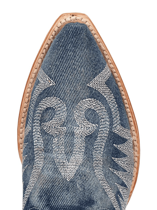 Dan Post DP5108 Womens DENIM DARLIN Snip Toe Boot Denim toe view. If you need any assistance with this item or the purchase of this item please call us at five six one seven four eight eight eight zero one Monday through Saturday 10:00a.m EST to 8:00 p.m EST