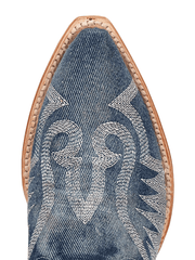 Dan Post DP5108 Womens DENIM DARLIN Snip Toe Boot Denim toe view. If you need any assistance with this item or the purchase of this item please call us at five six one seven four eight eight eight zero one Monday through Saturday 10:00a.m EST to 8:00 p.m EST