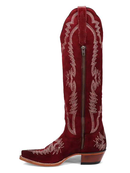 Dan Post DP5153 Womens MARLOWE Snip Toe Suede Boot Burgundy Red inner side view. If you need any assistance with this item or the purchase of this item please call us at five six one seven four eight eight eight zero one Monday through Saturday 10:00a.m EST to 8:00 p.m EST