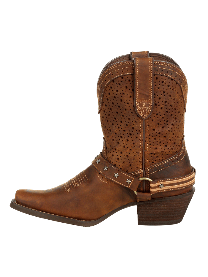 Durango DRD0375 Womens Crush Ventilated Shortie Boot Bomber Brown front and side view. If you need any assistance with this item or the purchase of this item please call us at five six one seven four eight eight eight zero one Monday through Saturday 10:00a.m EST to 8:00 p.m EST