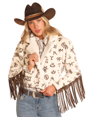 Panhandle DW92C04146 Womens Cattle Brand Fur Fringe Jacket Natural front. If you need any assistance with this item or the purchase of this item please call us at five six one seven four eight eight eight zero one Monday through Saturday 10:00a.m EST to 8:00 p.m EST