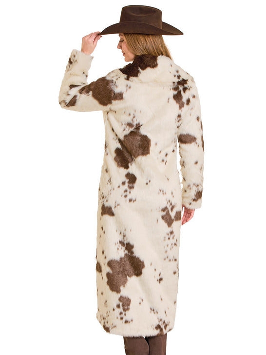 Panhandle DW92C04155 Womens Cow Print Long Fur Coat Natural