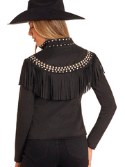 Panhandle DW92C04156 Womens Micro Suede Fringe Jacket Black back view. If you need any assistance with this item or the purchase of this item please call us at five six one seven four eight eight eight zero one Monday through Saturday 10:00a.m EST to 8:00 p.m EST

