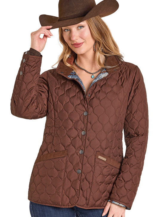 Panhandle DW92C06857-BR Womens Quilted Riding Jacket Brown front view. If you need any assistance with this item or the purchase of this item please call us at five six one seven four eight eight eight zero one Monday through Saturday 10:00a.m EST to 8:00 p.m EST
