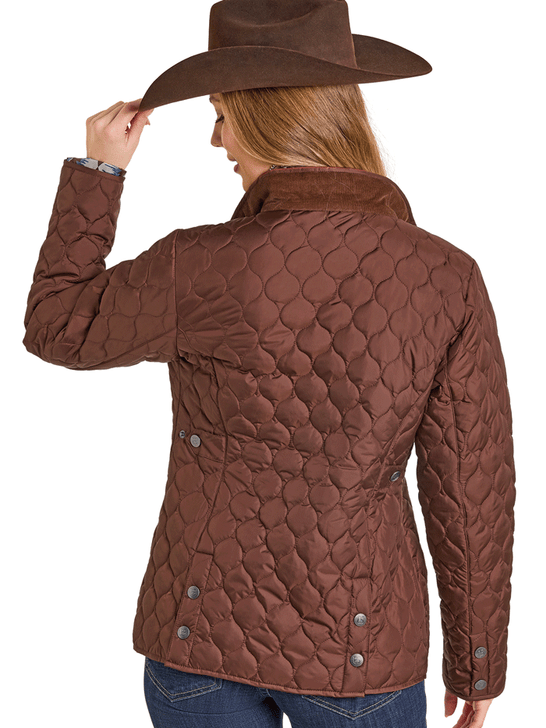 Panhandle DW92C06857-BR Womens Quilted Riding Jacket Brown back view. If you need any assistance with this item or the purchase of this item please call us at five six one seven four eight eight eight zero one Monday through Saturday 10:00a.m EST to 8:00 p.m EST
