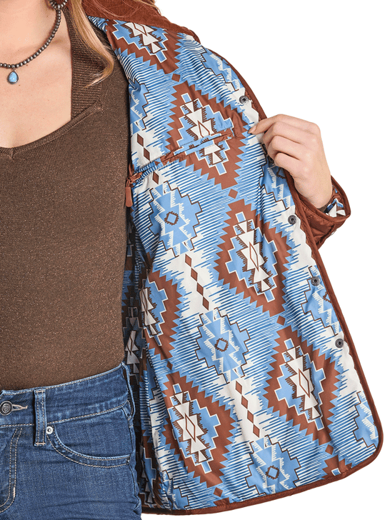 Panhandle DW92C06857-BR Womens Quilted Riding Jacket Brown inside view. If you need any assistance with this item or the purchase of this item please call us at five six one seven four eight eight eight zero one Monday through Saturday 10:00a.m EST to 8:00 p.m EST