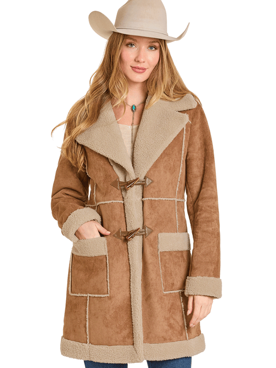 Panhandle DW92C06870 Womens Berber Lined Microsuede Coat Tan front view. If you need any assistance with this item or the purchase of this item please call us at five six one seven four eight eight eight zero one Monday through Saturday 10:00a.m EST to 8:00 p.m EST
