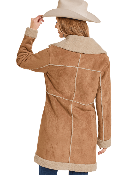 Panhandle DW92C06870 Womens Berber Lined Microsuede Coat Tan back view. If you need any assistance with this item or the purchase of this item please call us at five six one seven four eight eight eight zero one Monday through Saturday 10:00a.m EST to 8:00 p.m EST