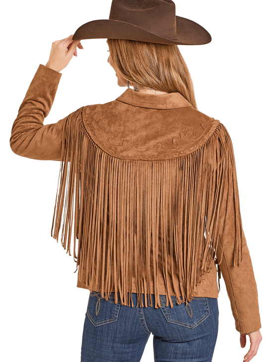 Panhandle DW92C06875 Womens Western Fringe Suede Jacket Copper Brown back view. If you need any assistance with this item or the purchase of this item please call us at five six one seven four eight eight eight zero one Monday through Saturday 10:00a.m EST to 8:00 p.m EST
