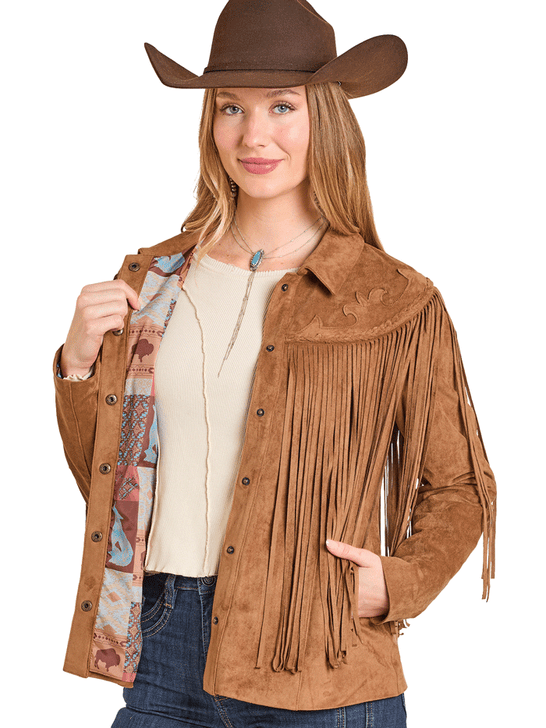 Panhandle DW92C06875 Womens Western Fringe Suede Jacket Copper Brown front view. If you need any assistance with this item or the purchase of this item please call us at five six one seven four eight eight eight zero one Monday through Saturday 10:00a.m EST to 8:00 p.m EST
