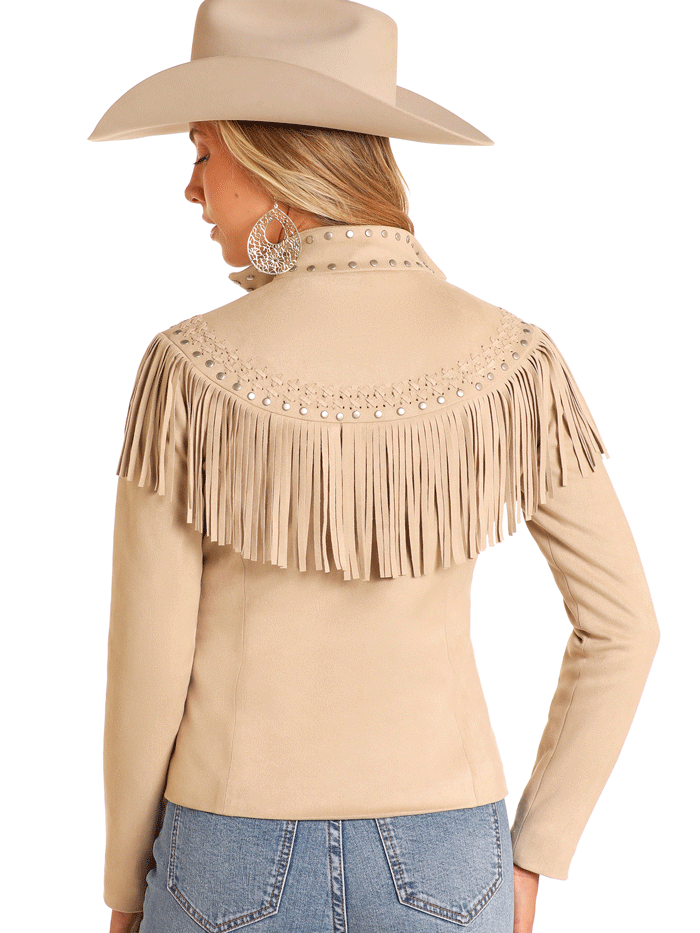 Panhandle DW93C04156 Womens Micro Suede Fringe Jacket Cream Natural front. If you need any assistance with this item or the purchase of this item please call us at five six one seven four eight eight eight zero one Monday through Saturday 10:00a.m EST to 8:00 p.m EST

