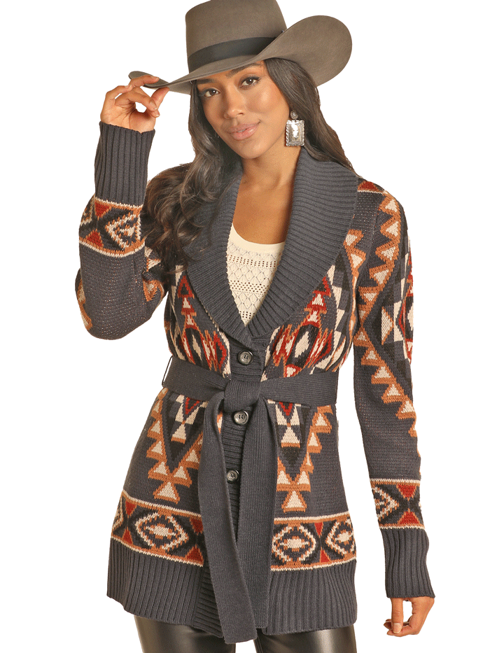 Panhandle DW95C04143 Womens Aztec Robe Cardigan Navy –