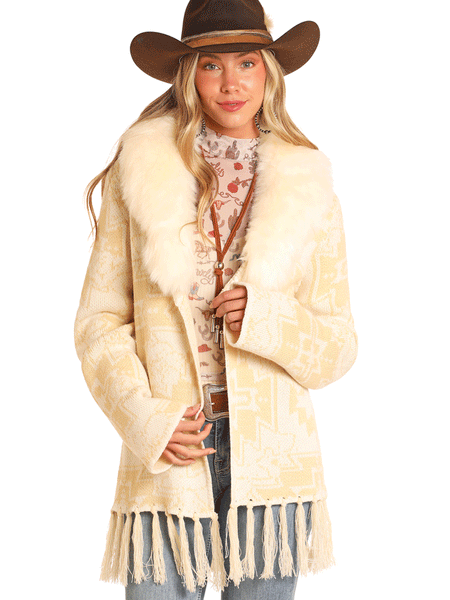 Panhandle DW95C04145 Womens Aztec Fringe Cardigan Natural front. If you need any assistance with this item or the purchase of this item please call us at five six one seven four eight eight eight zero one Monday through Saturday 10:00a.m EST to 8:00 p.m EST

