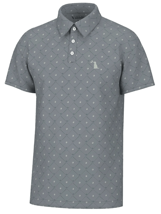 Local Boy Outfitters L1200048-GRY Mens Dirty Myrtle Polo Short Game front view. If you need any assistance with this item or the purchase of this item please call us at five six one seven four eight eight eight zero one Monday through Saturday 10:00a.m EST to 8:00 p.m EST