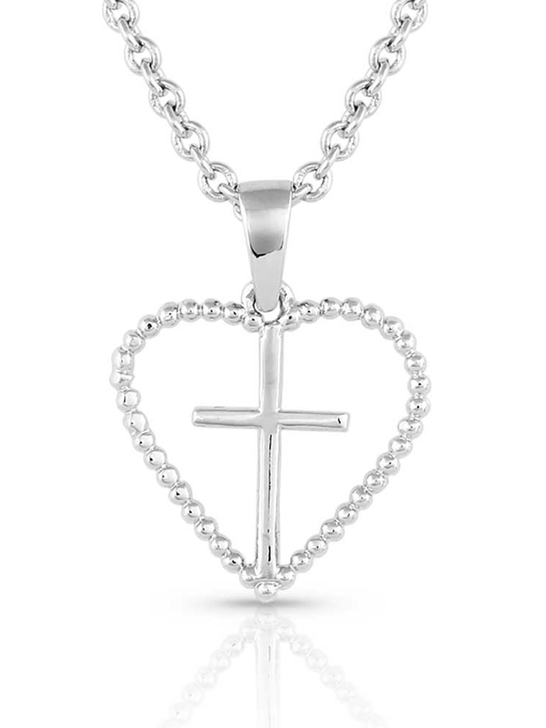 Montana Silversmiths NC5327 Womens Faith Within Heart Necklace Silver front view. If you need any assistance with this item or the purchase of this item please call us at five six one seven four eight eight eight zero one Monday through Saturday 10:00a.m EST to 8:00 p.m EST