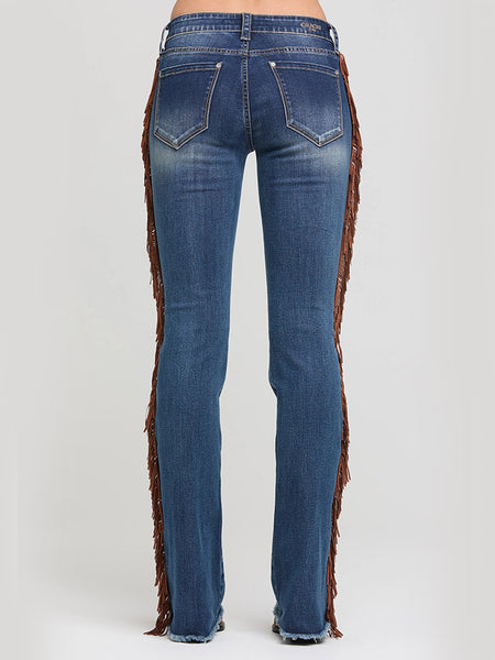 Grace In LA EB-S931 Womens Tassel Trims Bootcut Jeans Medium Blue Wash back view. If you need any assistance with this item or the purchase of this item please call us at five six one seven four eight eight eight zero one Monday through Saturday 10:00a.m EST to 8:00 p.m EST
