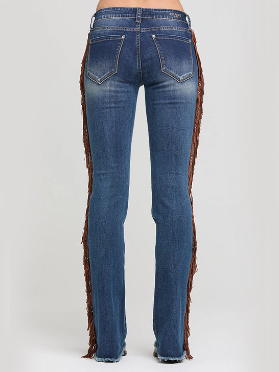 Grace In LA EB-S931 Womens Tassel Trims Bootcut Jeans Medium Blue Wash back view. If you need any assistance with this item or the purchase of this item please call us at five six one seven four eight eight eight zero one Monday through Saturday 10:00a.m EST to 8:00 p.m EST