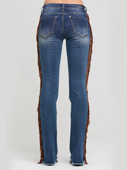 Grace In LA EB-S931 Womens Tassel Trims Bootcut Jeans Medium Blue Wash back view. If you need any assistance with this item or the purchase of this item please call us at five six one seven four eight eight eight zero one Monday through Saturday 10:00a.m EST to 8:00 p.m EST