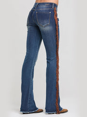 Grace In LA EB-S931 Womens Tassel Trims Bootcut Jeans Medium Blue Wash back / side view. If you need any assistance with this item or the purchase of this item please call us at five six one seven four eight eight eight zero one Monday through Saturday 10:00a.m EST to 8:00 p.m EST