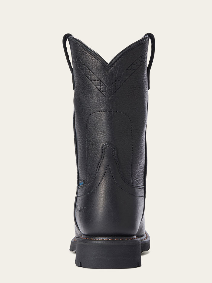 Ariat 10034142 Mens Sierra Waterproof Work Boot Black side / front view. If you need any assistance with this item or the purchase of this item please call us at five six one seven four eight eight eight zero one Monday through Saturday 10:00a.m EST to 8:00 p.m EST