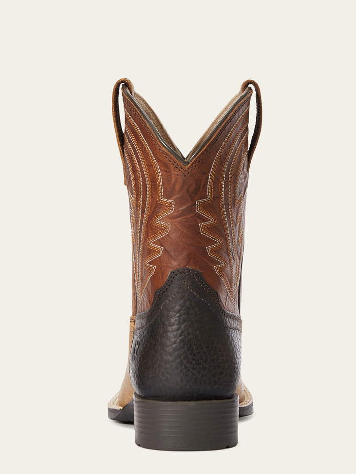 Ariat 10034069 Kids Lil' Hoss Western Boot Tan front and side view. If you need any assistance with this item or the purchase of this item please call us at five six one seven four eight eight eight zero one Monday through Saturday 10:00a.m EST to 8:00 p.m EST