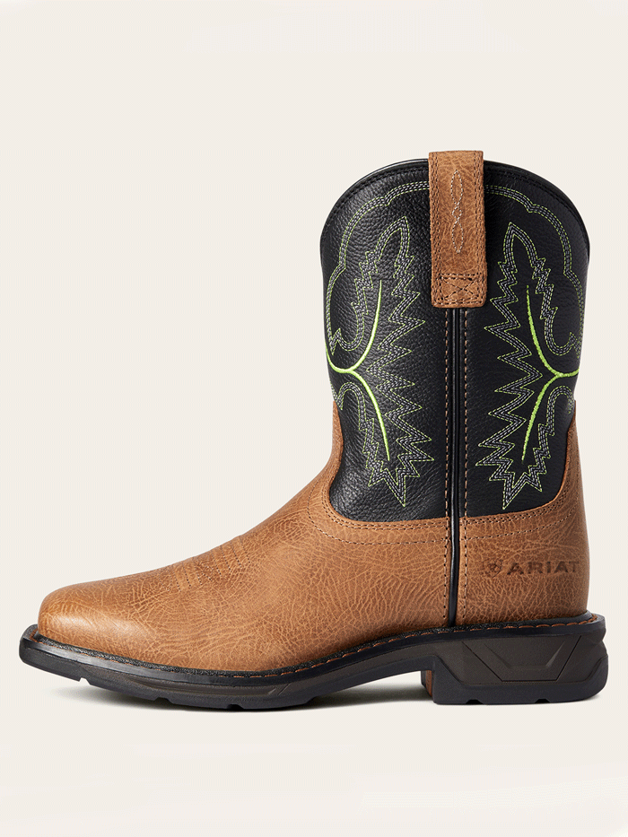 Ariat 10035884 Kids WorkHog XT Wide Square Toe Boot Tumbled Bark front and side view. If you need any assistance with this item or the purchase of this item please call us at five six one seven four eight eight eight zero one Monday through Saturday 10:00a.m EST to 8:00 p.m EST