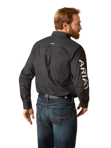 Ariat 10046287 Mens Team Woddson Long Sleeve Shirt Black back view. If you need any assistance with this item or the purchase of this item please call us at five six one seven four eight eight eight zero one Monday through Saturday 10:00a.m EST to 8:00 p.m EST