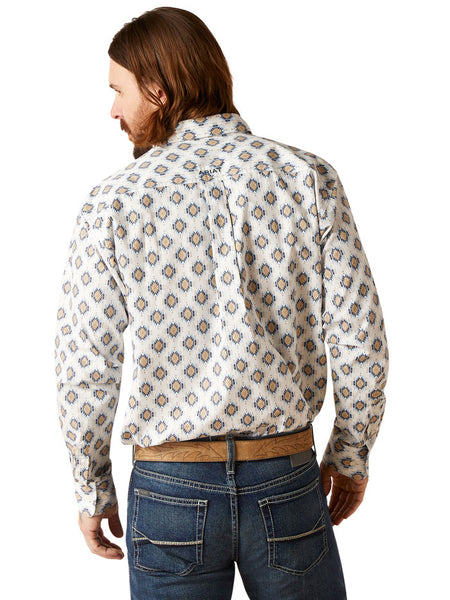 Ariat 10046328 Mens Team Warner Long Sleeve Shirt White back view. If you need any assistance with this item or the purchase of this item please call us at five six one seven four eight eight eight zero one Monday through Saturday 10:00a.m EST to 8:00 p.m EST