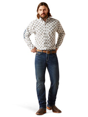 Ariat 10046328 Mens Team Warner Long Sleeve Shirt White front view full body. If you need any assistance with this item or the purchase of this item please call us at five six one seven four eight eight eight zero one Monday through Saturday 10:00a.m EST to 8:00 p.m EST