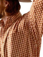 Ariat 10046521 Mens Pro Garrison Classic Long Sleeve Shirt Copper under arm and front pocket close up view. If you need any assistance with this item or the purchase of this item please call us at five six one seven four eight eight eight zero one Monday through Saturday 10:00a.m EST to 8:00 p.m EST