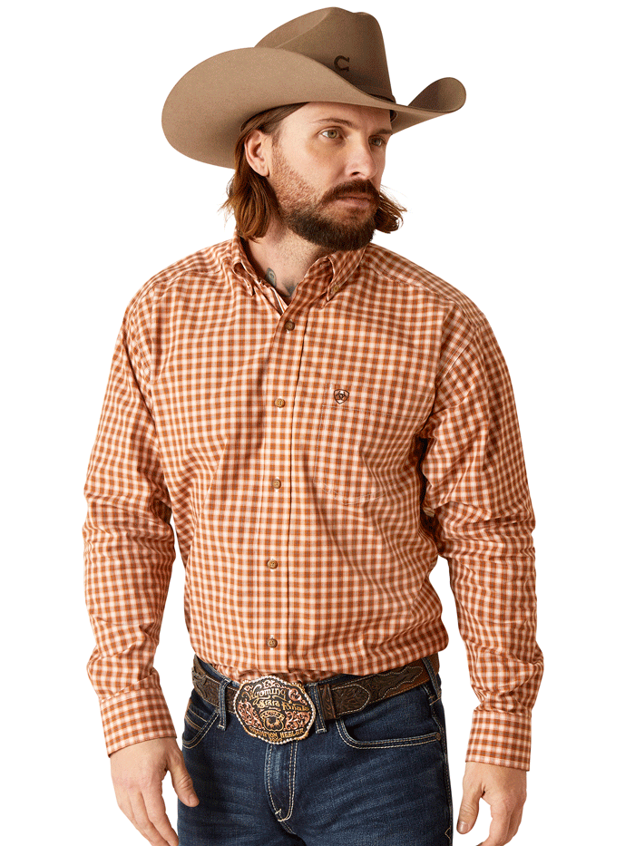 Ariat 10046521 Mens Pro Garrison Classic Long Sleeve Shirt Copper front view. If you need any assistance with this item or the purchase of this item please call us at five six one seven four eight eight eight zero one Monday through Saturday 10:00a.m EST to 8:00 p.m EST