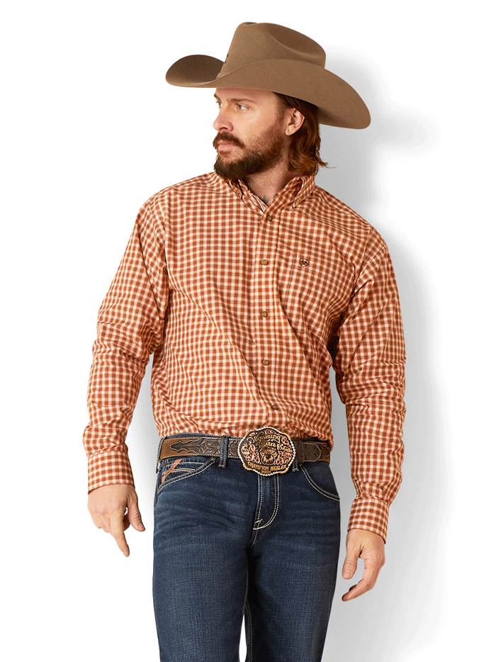 Ariat 10046521 Mens Pro Garrison Classic Long Sleeve Shirt Copper front view. If you need any assistance with this item or the purchase of this item please call us at five six one seven four eight eight eight zero one Monday through Saturday 10:00a.m EST to 8:00 p.m EST