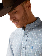 Ariat 10046527 Mens Gery Classic Fit Shirt Blue front view close up. If you need any assistance with this item or the purchase of this item please call us at five six one seven four eight eight eight zero one Monday through Saturday 10:00a.m EST to 8:00 p.m EST