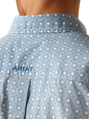 Ariat 10046527 Mens Gery Classic Fit Shirt Blue back close up. If you need any assistance with this item or the purchase of this item please call us at five six one seven four eight eight eight zero one Monday through Saturday 10:00a.m EST to 8:00 p.m EST