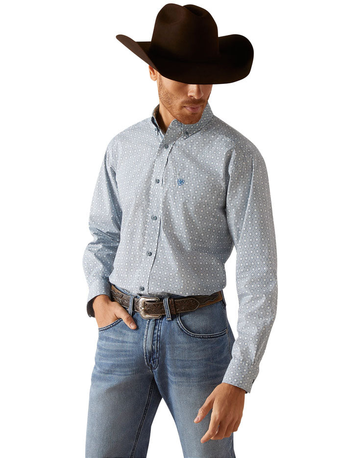 Ariat 10046527 Mens Gery Classic Fit Shirt Blue front view. If you need any assistance with this item or the purchase of this item please call us at five six one seven four eight eight eight zero one Monday through Saturday 10:00a.m EST to 8:00 p.m EST
