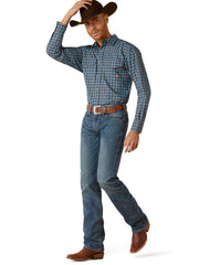 Ariat 10046529 Mens Gordy Classic Snap Long Sleeve Shirt Moonlit Ocean front view full body. If you need any assistance with this item or the purchase of this item please call us at five six one seven four eight eight eight zero one Monday through Saturday 10:00a.m EST to 8:00 p.m EST