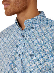 Ariat 10046576 Mens Galt Classic Shirt Blue front view close up. If you need any assistance with this item or the purchase of this item please call us at five six one seven four eight eight eight zero one Monday through Saturday 10:00a.m EST to 8:00 p.m EST