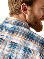 Ariat 10046579 Mens Pro Series Gordon Shirt Blue back view close up. If you need any assistance with this item or the purchase of this item please call us at five six one seven four eight eight eight zero one Monday through Saturday 10:00a.m EST to 8:00 p.m EST