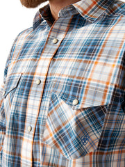 Ariat 10046579 Mens Pro Series Gordon Shirt Blue front view close up. If you need any assistance with this item or the purchase of this item please call us at five six one seven four eight eight eight zero one Monday through Saturday 10:00a.m EST to 8:00 p.m EST