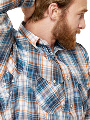 Ariat 10046579 Mens Pro Series Gordon Shirt Blue under arm close up. If you need any assistance with this item or the purchase of this item please call us at five six one seven four eight eight eight zero one Monday through Saturday 10:00a.m EST to 8:00 p.m EST