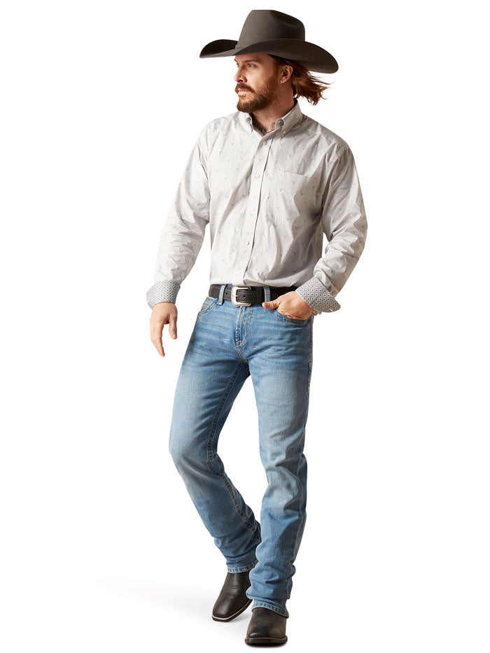 Ariat 10046589 Mens Wrinkle Free Victory Classic Shirt Eileen Gray front view. If you need any assistance with this item or the purchase of this item please call us at five six one seven four eight eight eight zero one Monday through Saturday 10:00a.m EST to 8:00 p.m EST