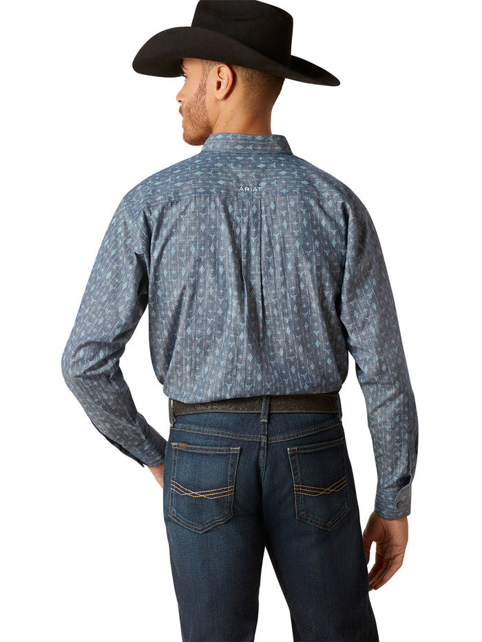 Ariat 10046752 Mens Graham Classic Fit Shirt Blue front view. If you need any assistance with this item or the purchase of this item please call us at five six one seven four eight eight eight zero one Monday through Saturday 10:00a.m EST to 8:00 p.m EST