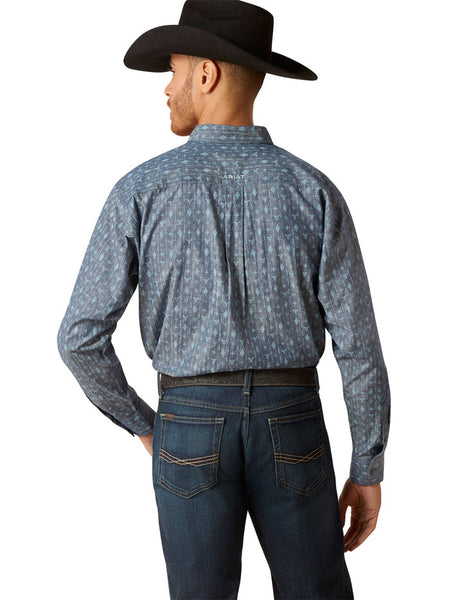 Ariat 10046752 Mens Graham Classic Fit Shirt Blue back view. If you need any assistance with this item or the purchase of this item please call us at five six one seven four eight eight eight zero one Monday through Saturday 10:00a.m EST to 8:00 p.m EST