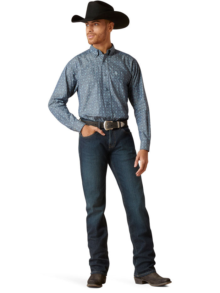 Ariat 10046752 Mens Graham Classic Fit Shirt Blue front view. If you need any assistance with this item or the purchase of this item please call us at five six one seven four eight eight eight zero one Monday through Saturday 10:00a.m EST to 8:00 p.m EST