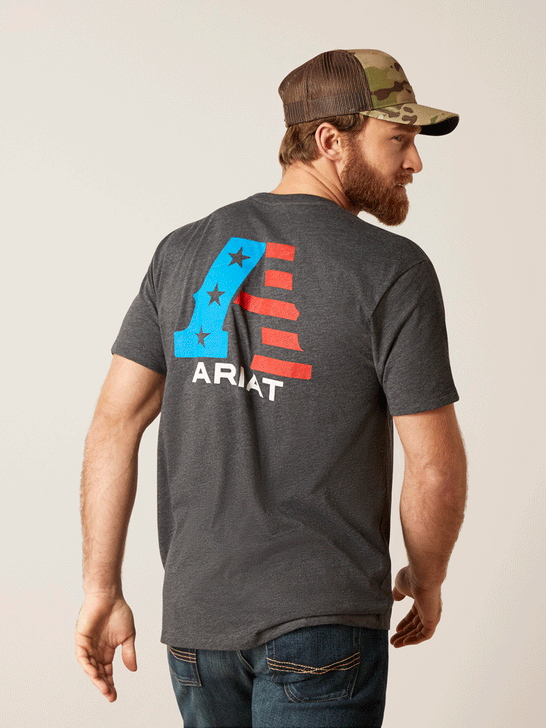 Ariat 10047656 Mens US A Short Sleeve T-Shirt Charcoal Heather back view. If you need any assistance with this item or the purchase of this item please call us at five six one seven four eight eight eight zero one Monday through Saturday 10:00a.m EST to 8:00 p.m EST