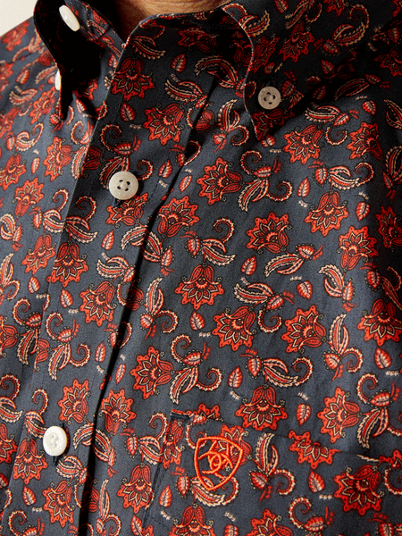 Ariat 10054049 Mens Wrinkle Free Iman Classic Fit Shirt Navy fabric close up. If you need any assistance with this item or the purchase of this item please call us at five six one seven four eight eight eight zero one Monday through Saturday 10:00a.m EST to 8:00 p.m EST