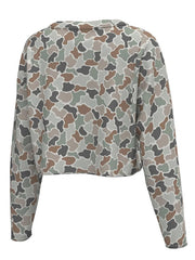 Local Girl Outfitters L5112000-FCF Womens Boxy Crop Long Sleeve T-Shirt Forest Camo Flora back view. If you need any assistance with this item or the purchase of this item please call us at five six one seven four eight eight eight zero one Monday through Saturday 10:00a.m EST to 8:00 p.m EST