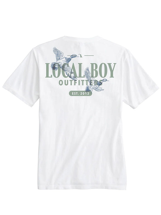 Local Boy Outfitters L1000807-WHT Mens Lucky Ducks T-Shirt White front view. If you need any assistance with this item or the purchase of this item please call us at five six one seven four eight eight eight zero one Monday through Saturday 10:00a.m EST to 8:00 p.m EST