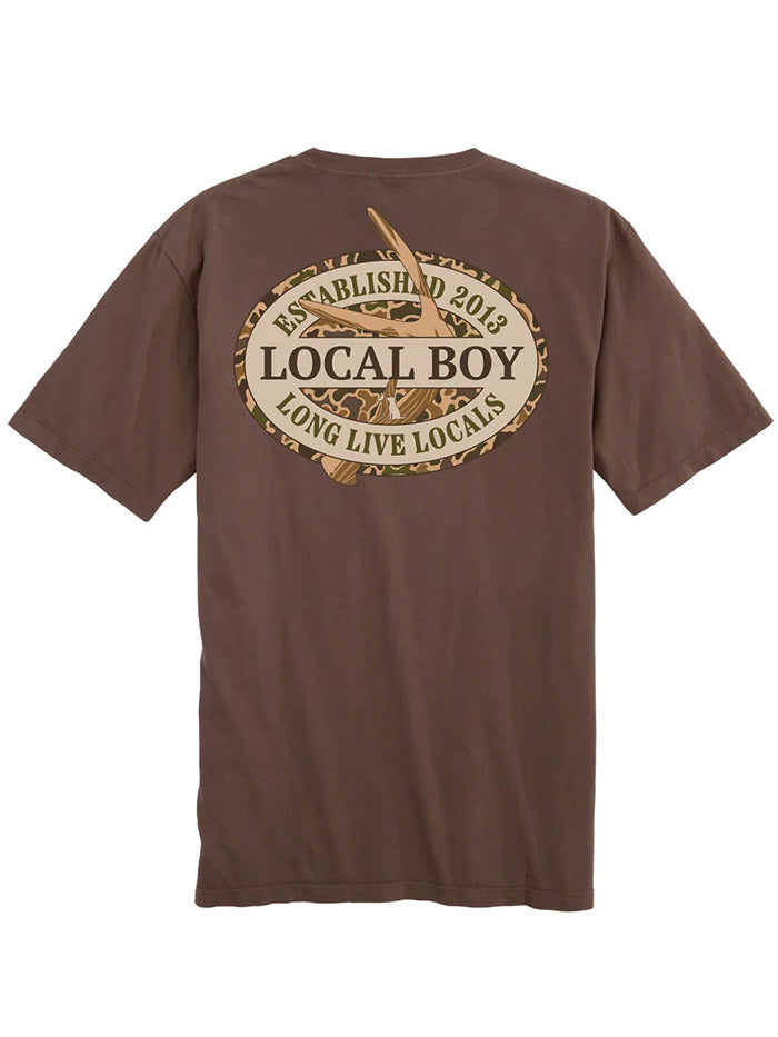 Local Boy Outfitters L1000789-ESO Mens Old School Antler Oval T-Shirt Espresso back view. If you need any assistance with this item or the purchase of this item please call us at five six one seven four eight eight eight zero one Monday through Saturday 10:00a.m EST to 8:00 p.m EST